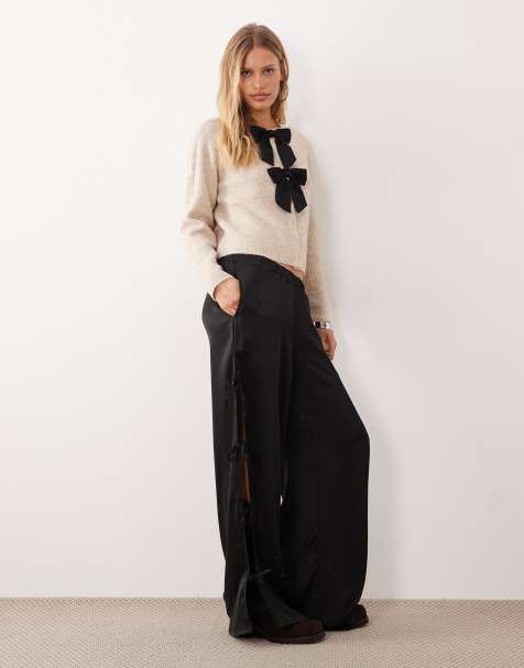 Pantalones negros con detalle de lazada de satén de Noisy May - view 1