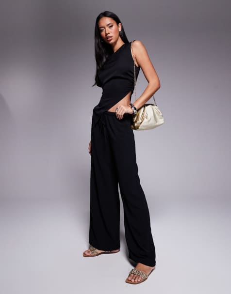 Pantalones negros con lazada en la cintura de ASOS DESIGN (parte de un conjunto) - view 1