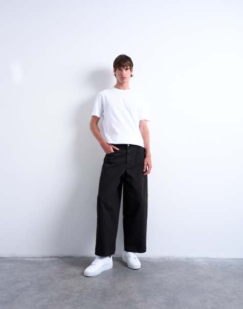 Pantalones negros con pernera barrel de lona de Topman - view 1