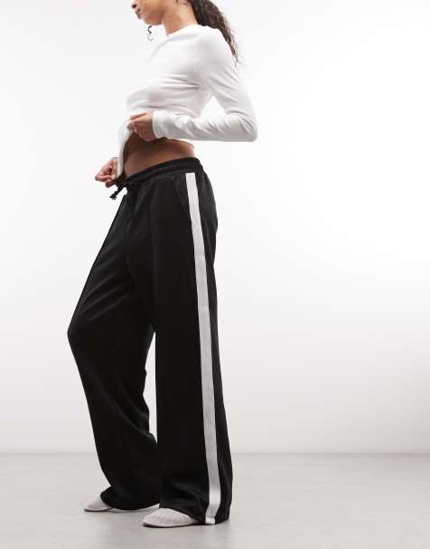 Pantalones negros con raya blanca lateral de pernera recta de punto liso de Noisy May - view 1