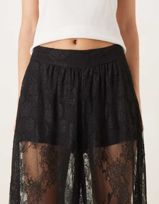 Pantalones negros de corte palazzo extremo de encaje Hildie de Bardot (parte de un conjunto), 4 de 5