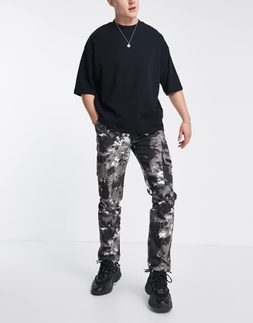 Pantalones negros de corte pitillo con estampado de montaña y bolsillos de Sixth June, 3 de 4