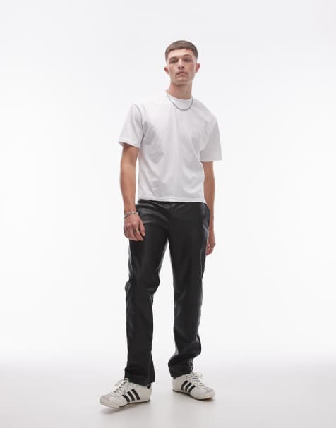 Pantalones negros de corte recto de cuero sintético de Topman - view 1