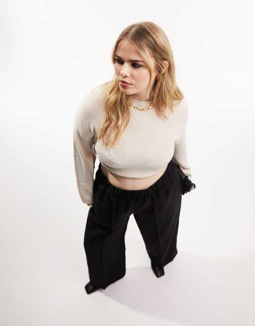 Pantalones negros de corte sartorial con cinturilla elástica de ASOS DESIGN Curve, 4 de 5
