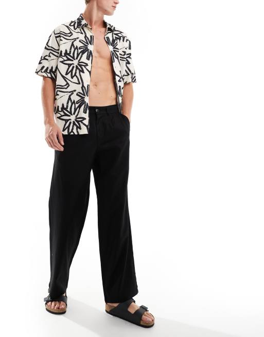 Pantalones negros de corte suelto de mezcla de lino de ADPT 