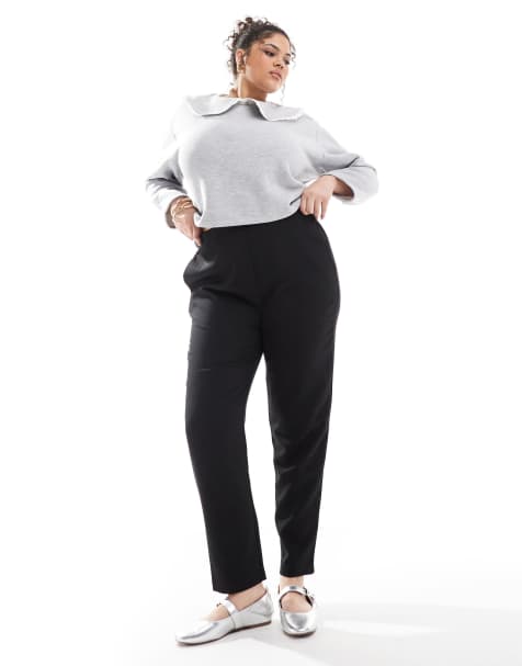 Pantalones negros de corte tapered con jaretas en la cintura de Yours - view 1
