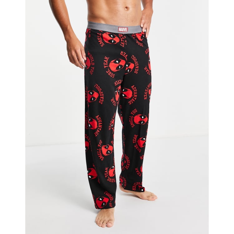 Pantalones de estar por estampado de texto y cabezas de Deadpool de Marvel ASOS