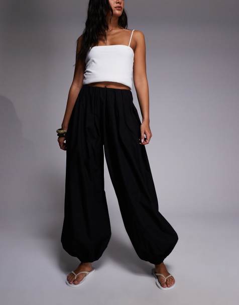 Pantalones negros de pernera abombada voluminosa de algodón exclusivos de Kaiia - view 1