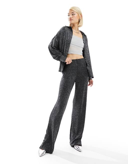 Wide Leg Pantaln Traje Mango Pantalones Negros Mujer Pantalones - Main Image