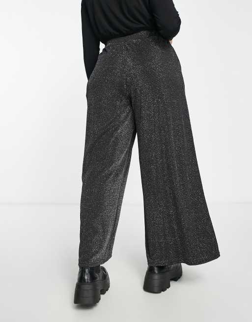 Pantalones negros de pernera ancha con acabado de purpurina de Yours, 2 de 4