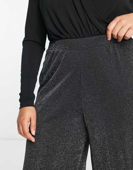 Pantalones negros de pernera ancha con acabado de purpurina de Yours, 3 de 4