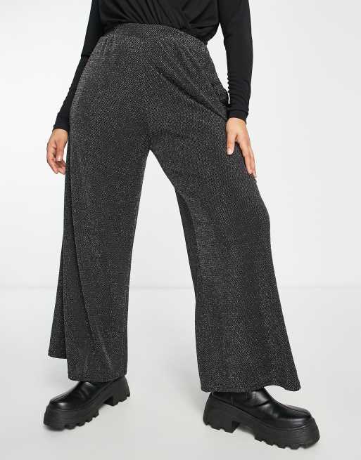 Pantalones negros de pernera ancha con acabado de purpurina de Yours, 4 de 4