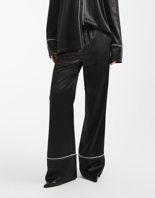 Pantalones negros de pernera ancha con cinturilla elástica y ribete en contraste de 4th & Reckless (parte de un conjunto), 2 de 5