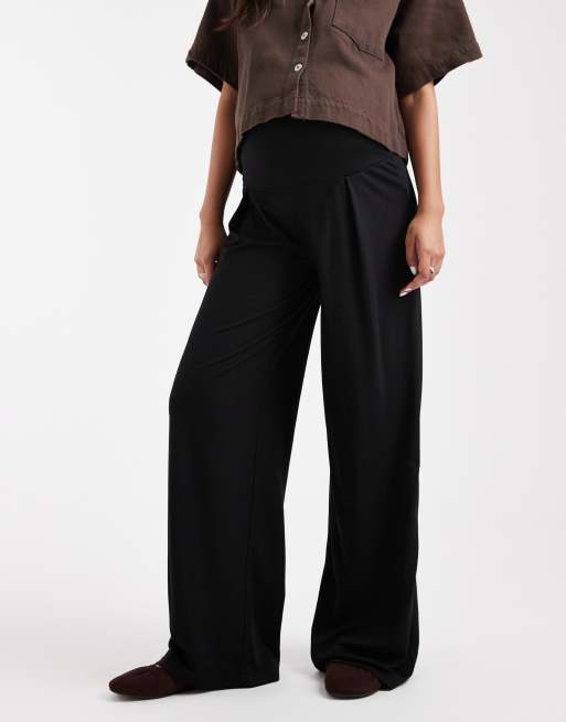 Pantalones negros de pernera ancha con cinturilla plegable de punto liso de Mamalicious Maternity, 5 de 5