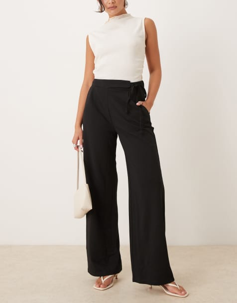 Pantalones negros de pernera ancha con detalle de lazada de JDY - view 1