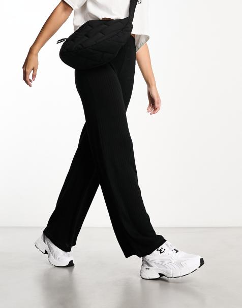 Pantalones negros de pernera ancha de canalé de Pieces - view 1