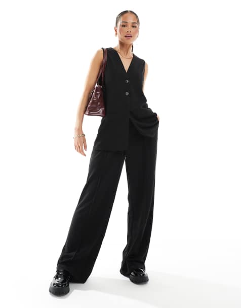 Pantalones negros de pernera ancha de crepé de punto de Vero Moda (parte de un conjunto) - view 1