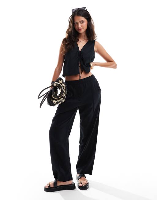 Pantalones negros de pernera ancha de mezcla de lino de Abercrombie & Fitch (parte de un conjunto)