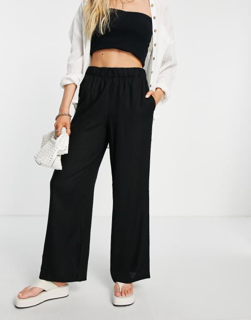 Pantalones negros de pernera ancha de mezcla de lino de Selected Femme