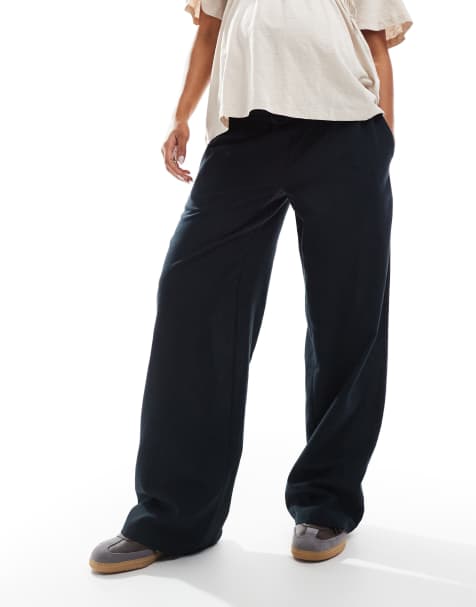 Pantalones negros de pernera ancha de tejido efecto lino de Mamalicious Maternity - view 1
