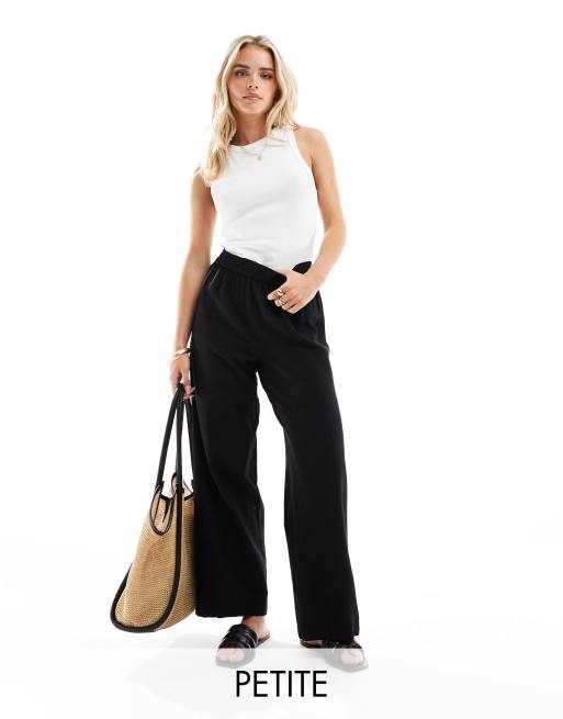 Pantalones negros de pernera ancha de tejido efecto lino de PIECES Petite