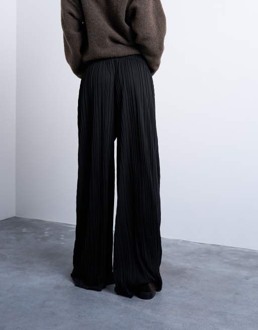 Pantalones negros de pernera ancha de tejido efecto rugoso de Topshop, 5 de 5