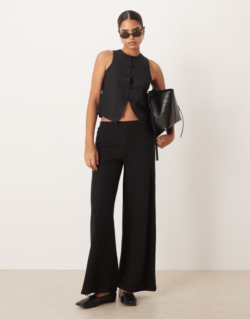 Pantalones negros de pernera ancha de tejido suave de ASOS DESIGN