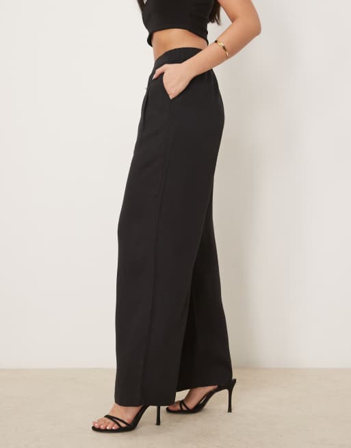 Pantalones negros de pernera ancha sin pinzas en la parte delantera de ASOS DESIGN , 4 de 5
