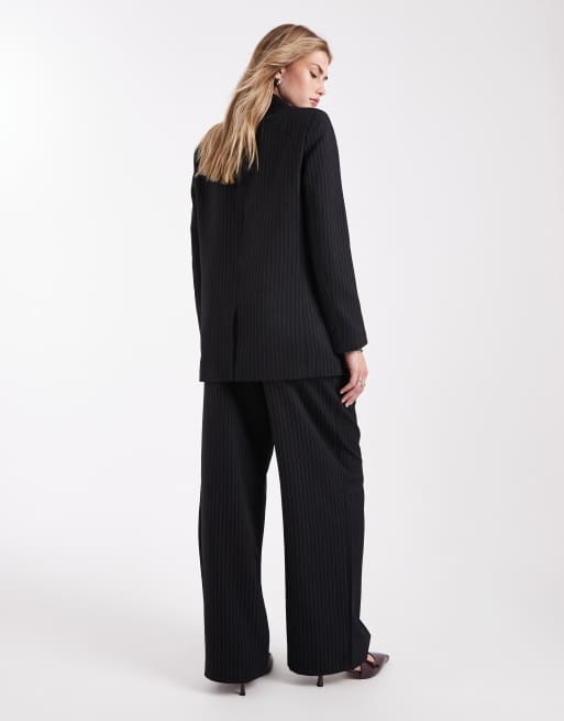 Pantalones negros de pernera ancha y talle alto con raya diplomática de ONLY (parte de un conjunto), 4 de 5