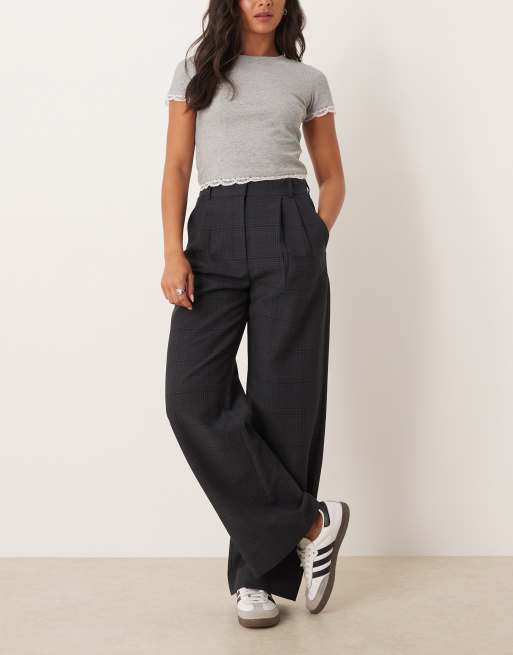Pantalones negros de pernera ancha y talle muy alto a cuadros muy pequeños Sloane de Abercrombie & Fitch
