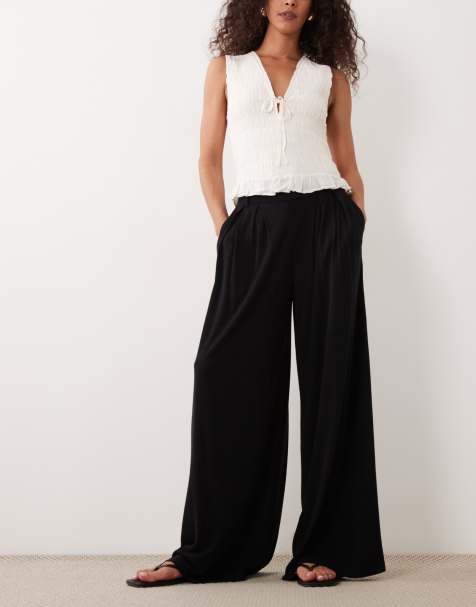 Pantalones negros de pernera muy ancha de lino y viscosa de ASOS DESIGN - view 1
