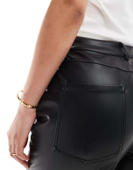 Pantalones negros de pernera recta de cuero sintético de ASOS DESIGN Hourglass, 5 de 5