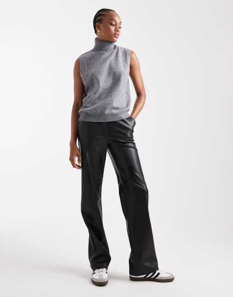 Pantalones negros de pernera recta de cuero sintético de ASOS DESIGN Tall - view 1