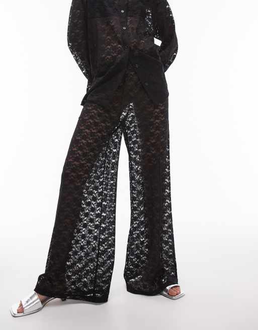 Pantalones negros de pernera recta de encaje de Topshop (parte de un conjunto)