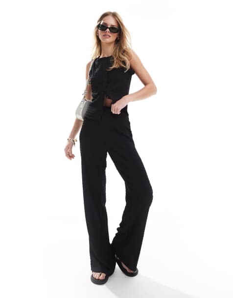Pantalones negros de pernera recta de tejido texturizado de Brave Soul (parte de un conjunto) - view 1