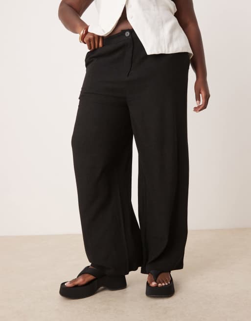 Pantalones negros de pernera recta holgada de mezcla de lino de ASOS DESIGN Curve, 2 de 5