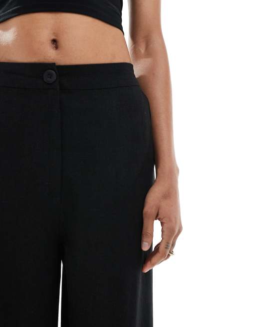 Pantalones negros de pernera recta holgada de mezcla de lino de ASOS DESIGN Tall, 4 de 5