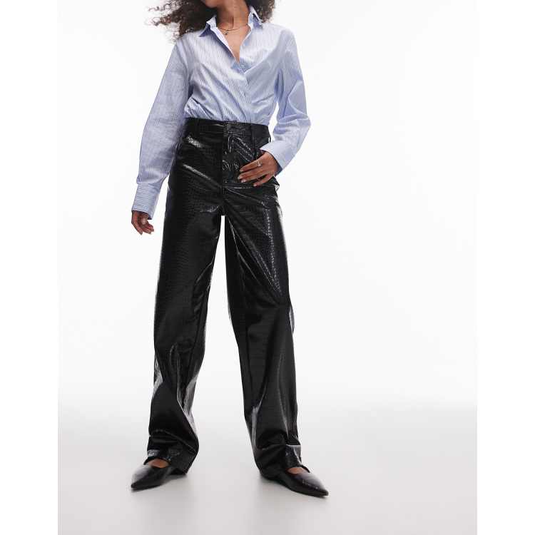 Pantalones negros de pernera recta y talle alto de cuero sintético