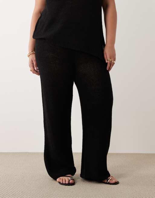 Pantalones negros de punto de cinta de ASOS DESIGN Curve (parte de un conjunto), 3 de 5