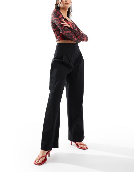 Pantalones negros de talle alto y pernera ancha de River Island