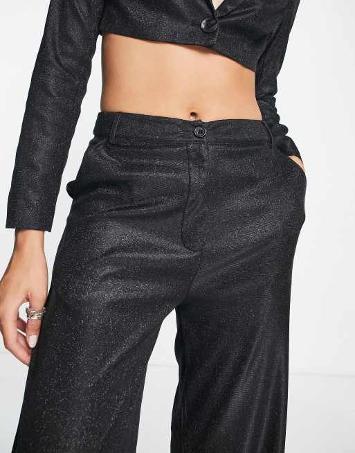 Pantalones negros efecto purpurina de pernera ancha de Public Desire (parte de un conjunto) , 3 de 4
