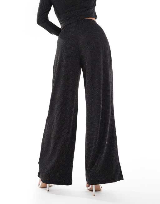 Pantalones negros efecto purpurina de pernera ancha de Vero Moda Petite (parte de un conjunto), 3 de 5