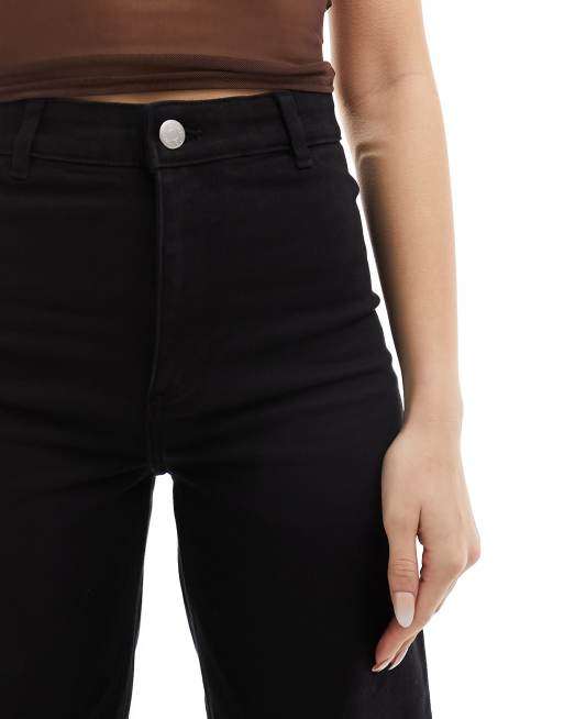 Pantalones negros elásticos de pernera ancha de algodón de Monki, 4 de 5