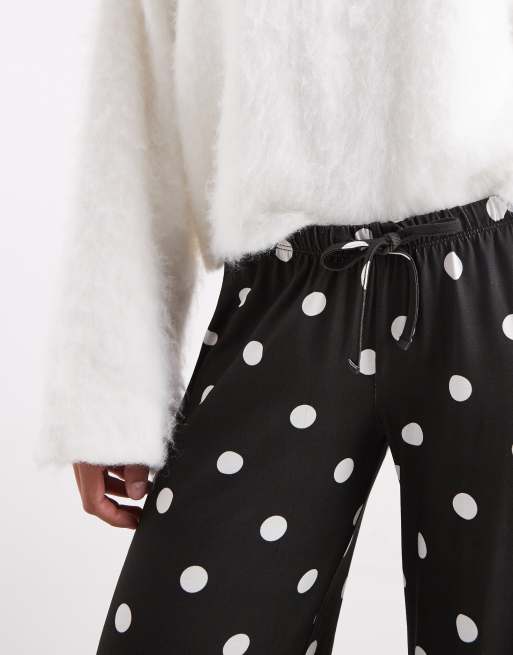 Pantalones negros holgados con estampado de lunares blancos de canalé de COLLUSION, 4 de 5