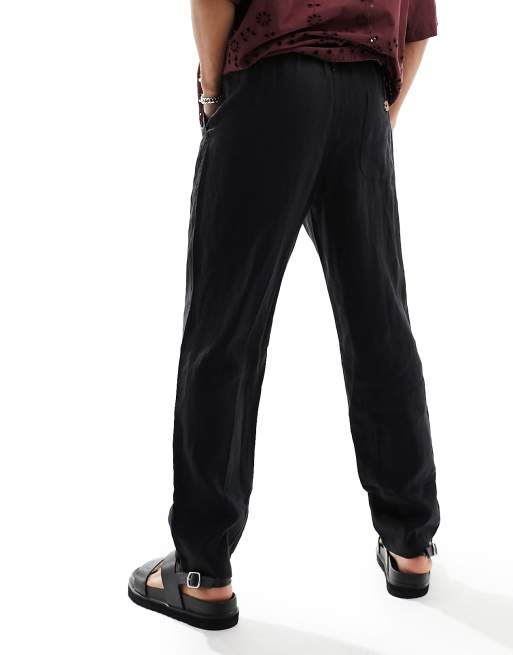 Pantalones negros holgados de pernera recta de lino de Cotton On , 2 de 5