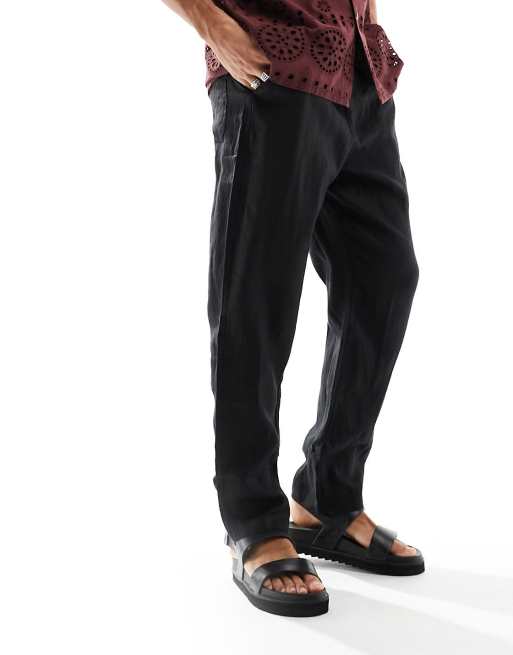 Pantalones negros holgados de pernera recta de lino de Cotton On , 3 de 5
