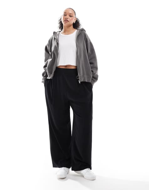 Pantalones negros sin cierres de pernera recta de ASOS DESIGN Curve - view 1