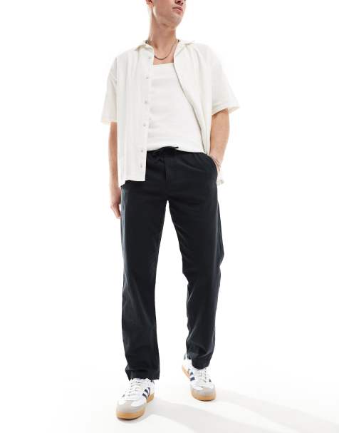 Pantalones negros sin cierres de pernera recta de lino de Jack & Jones - view 1