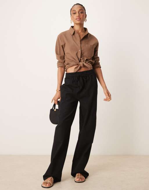 Pantalones negros sin cierres de tejido efecto lino de ASOS DESIGN Tall