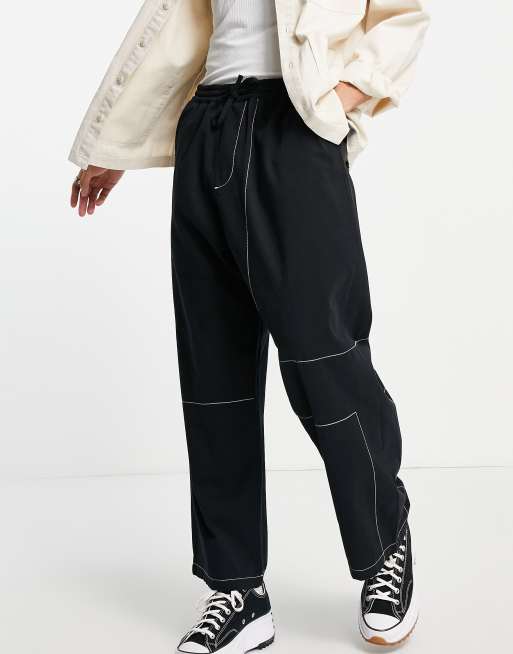 Pantalones negros sueltos con costuras en contraste de ASOS DESIGN - BLACK